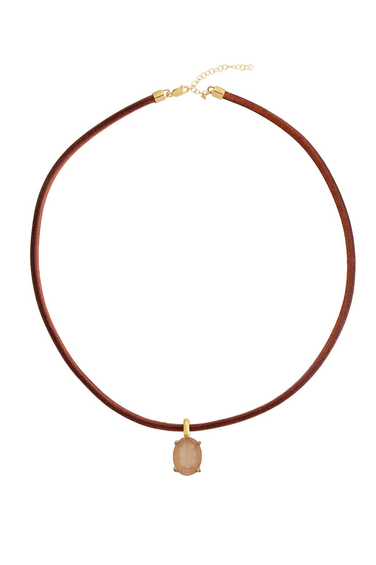 Brown leather necklace with a pendant on a white background