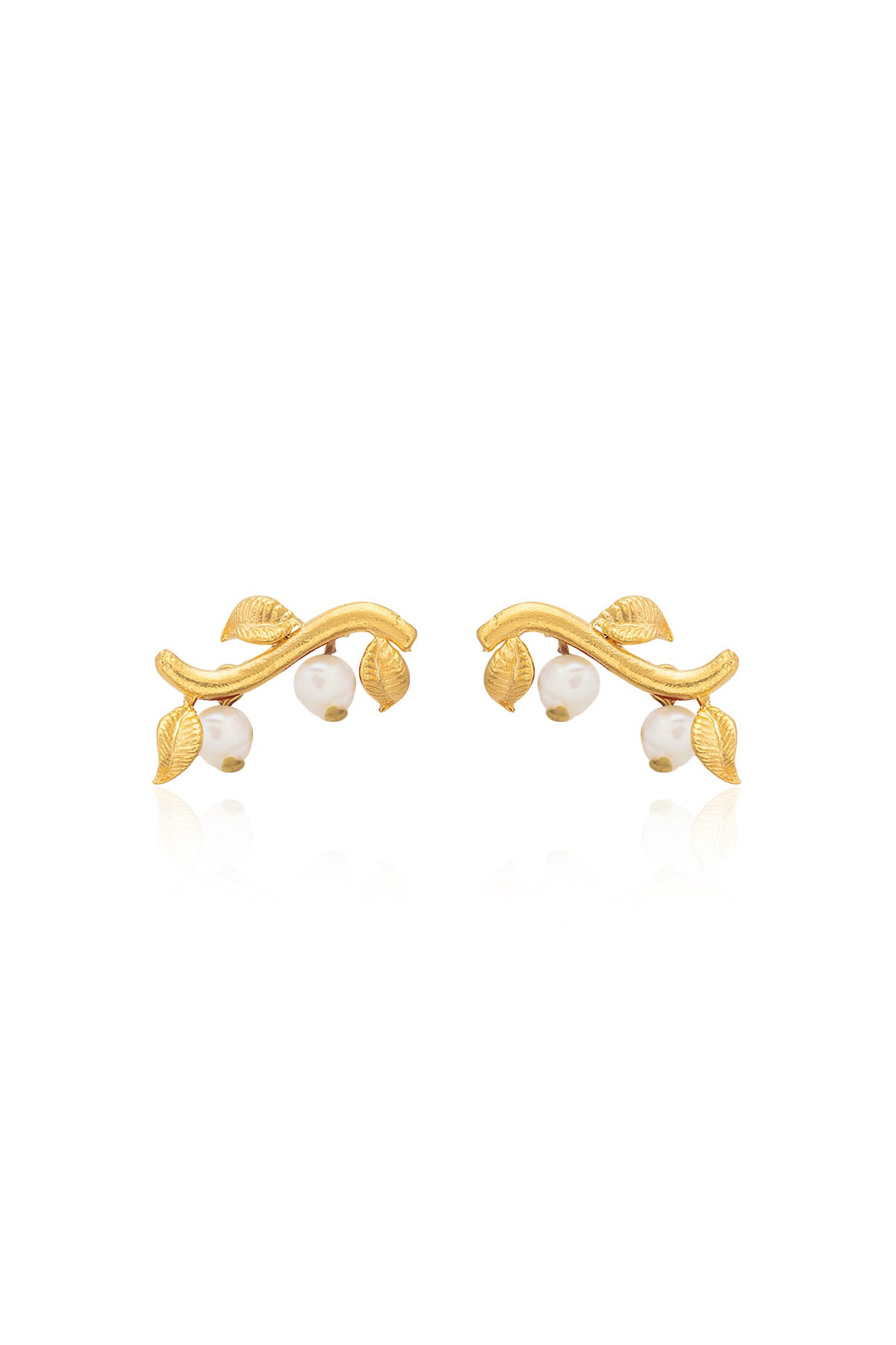 A pair of gold-plated earrings featuring baroque pearls and a pin closure.