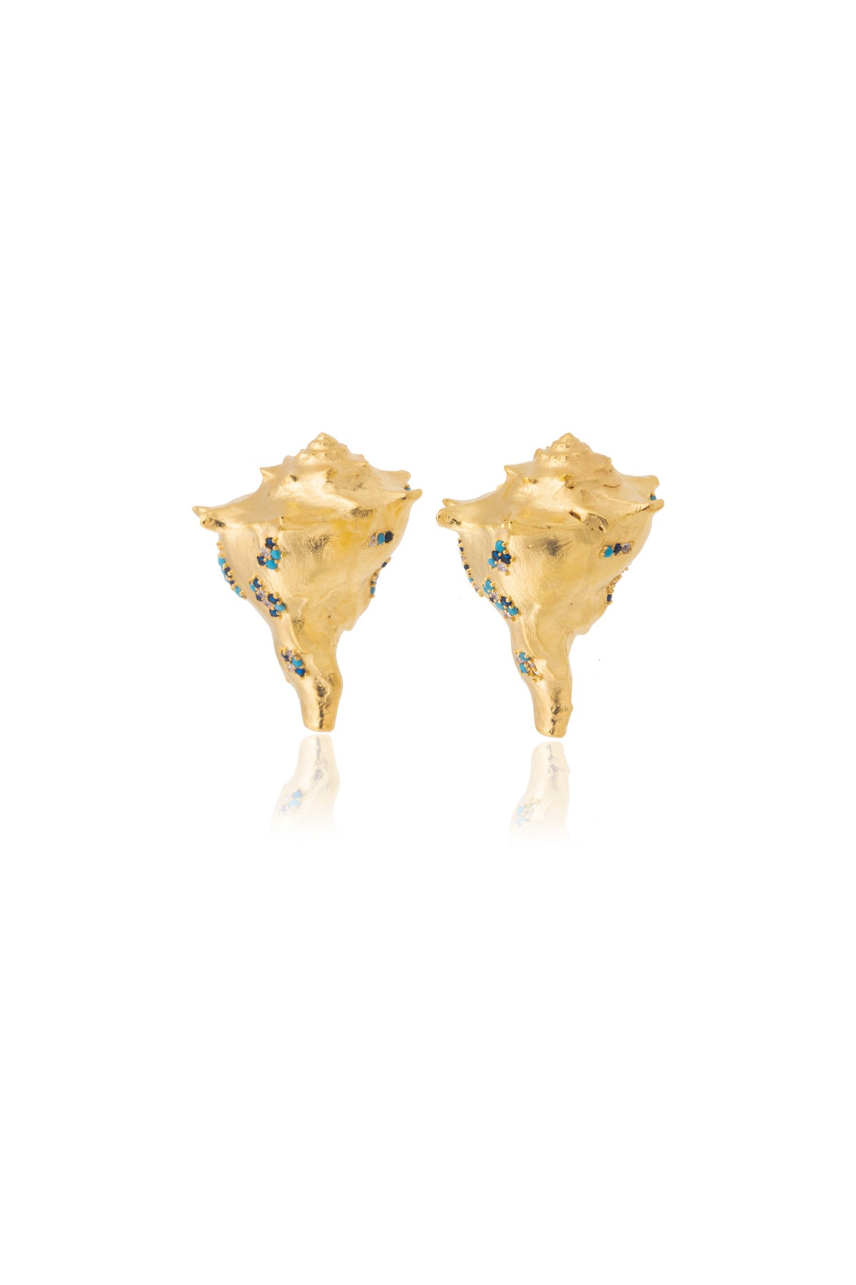 A pair of gold-plated bronze earrings with Swarovski crystals, featuring a floral design and pin closure.