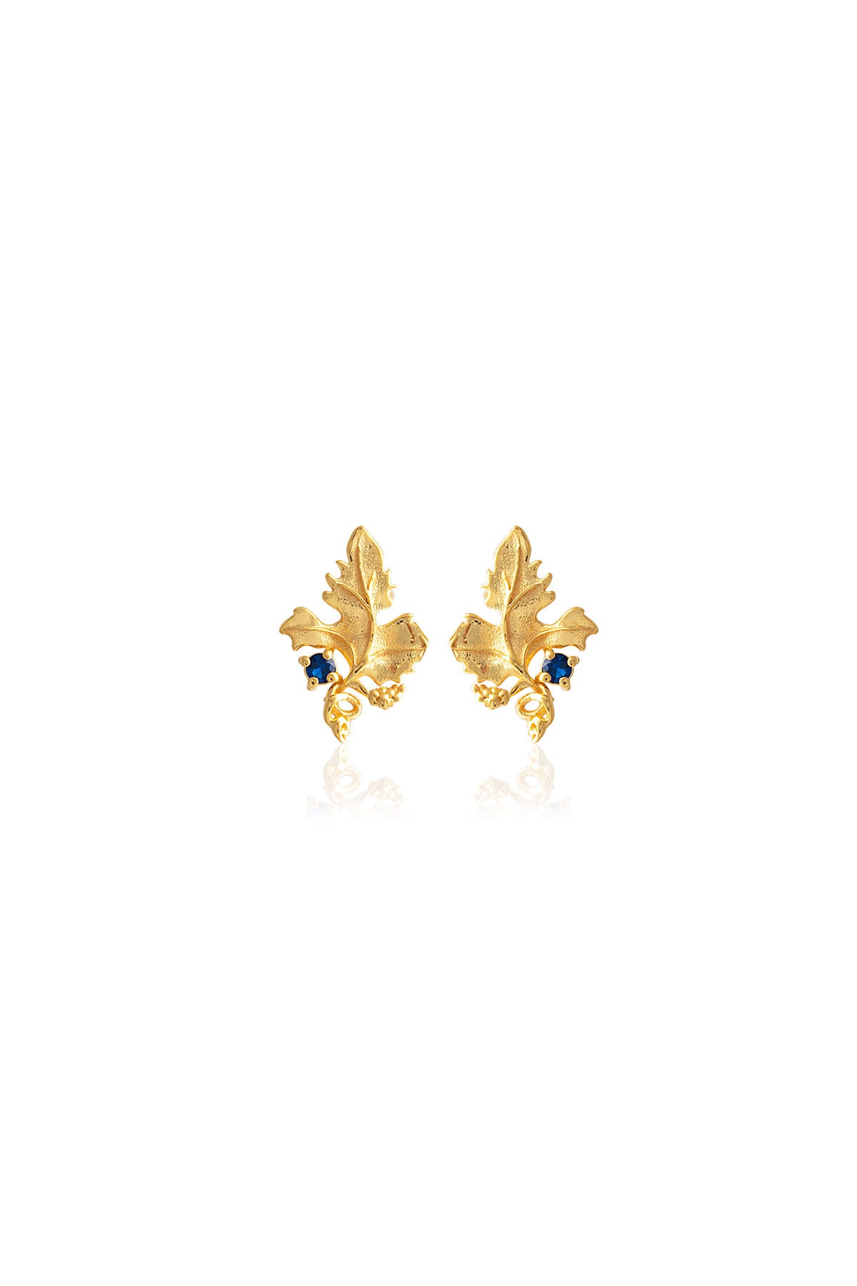 A pair of gold-plated bronze earrings with Swarovski crystals, featuring a leaf design.