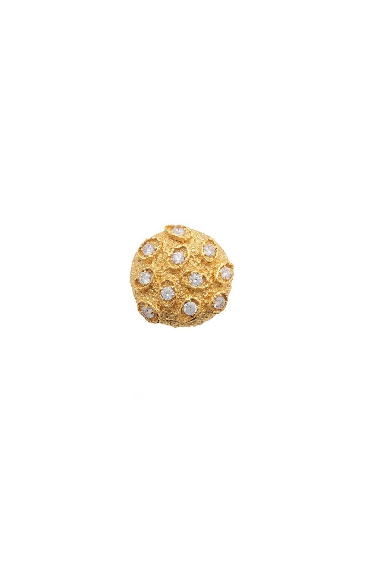 Gold bead with embedded stones on a white background