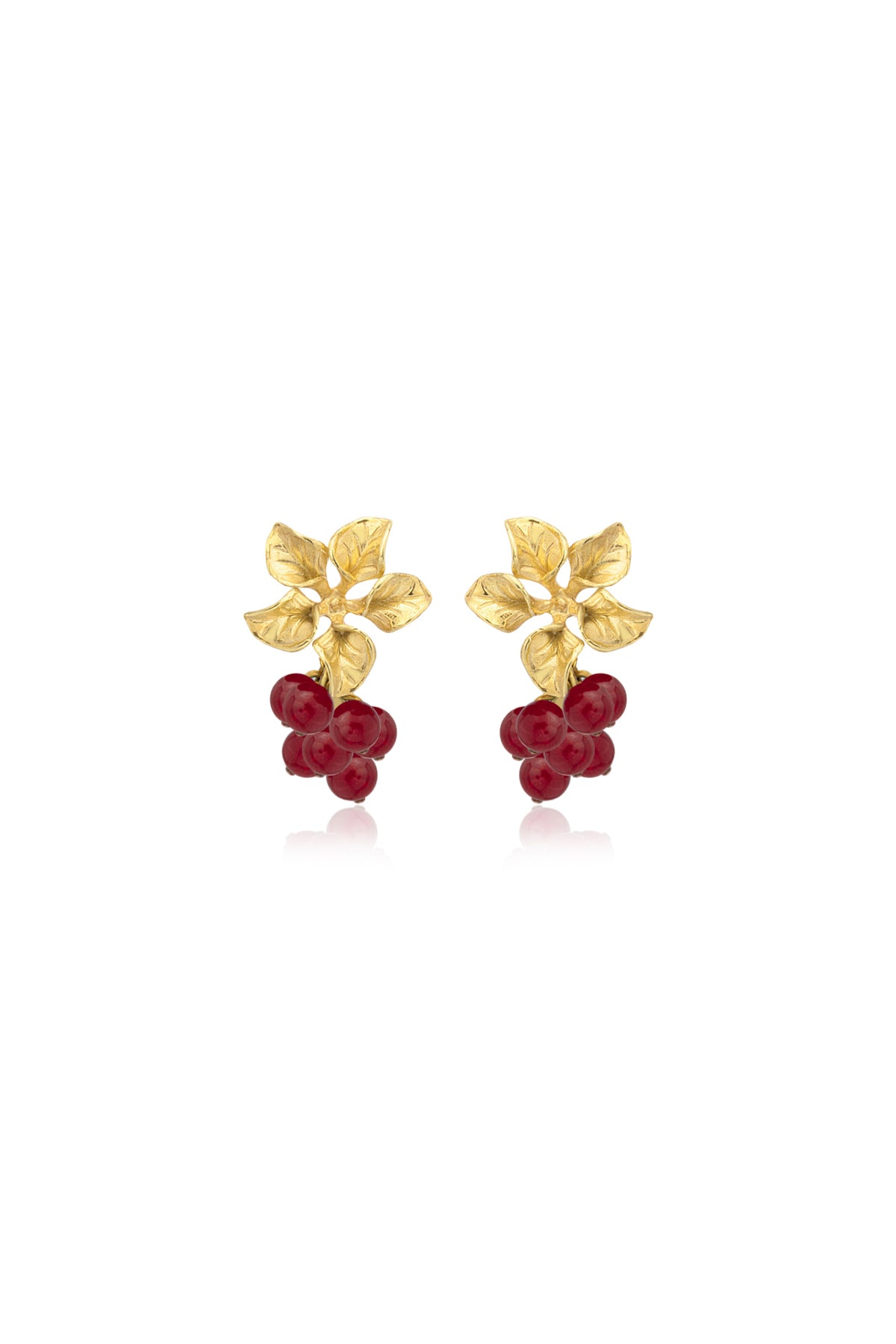 A pair of gold-plated earrings with baroque pearl and jade stone accents.