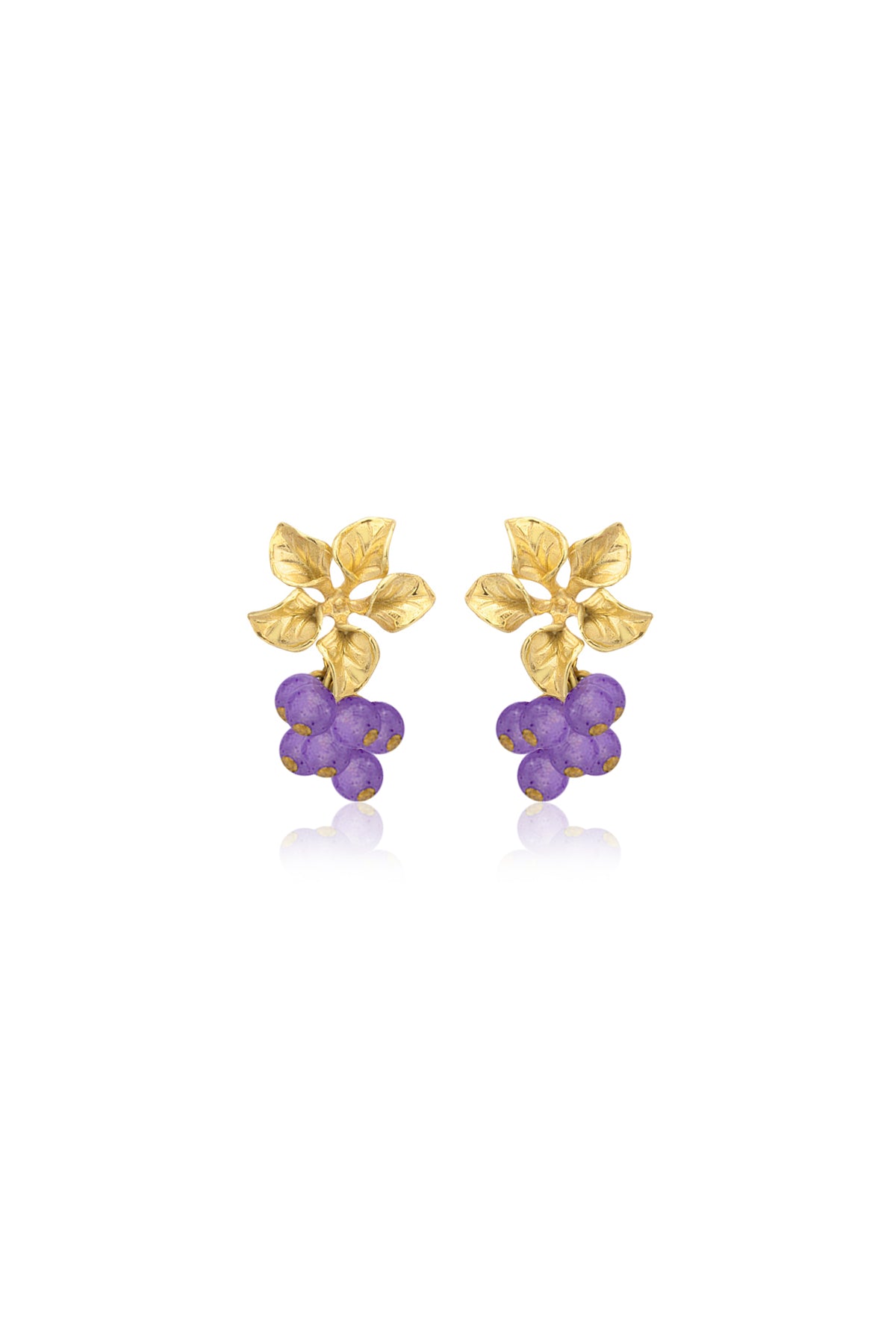 A pair of gold-plated earrings with baroque pearl and jade stone accents.